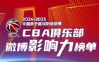 CBA赛季微博影响力榜首辽宁，京粤紧随其后。