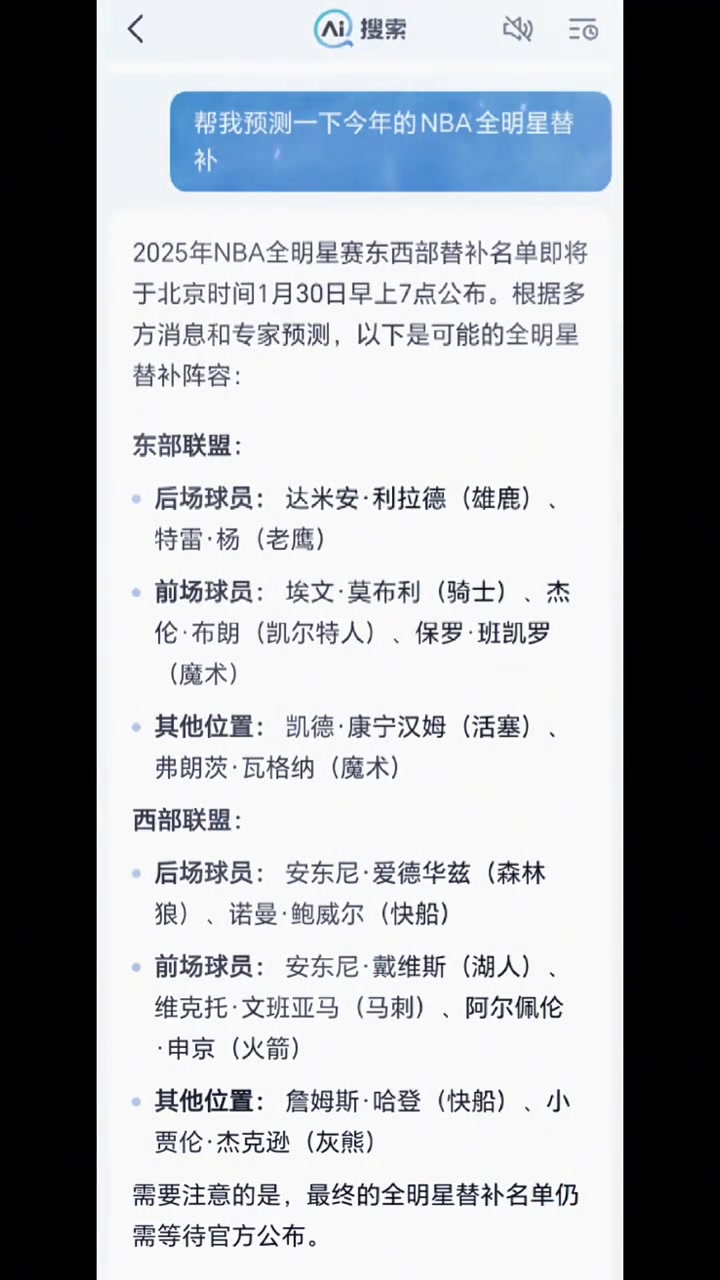 此前网友用AI预测今年全明星替补：哈登在列！鲍威尔&吹杨入选